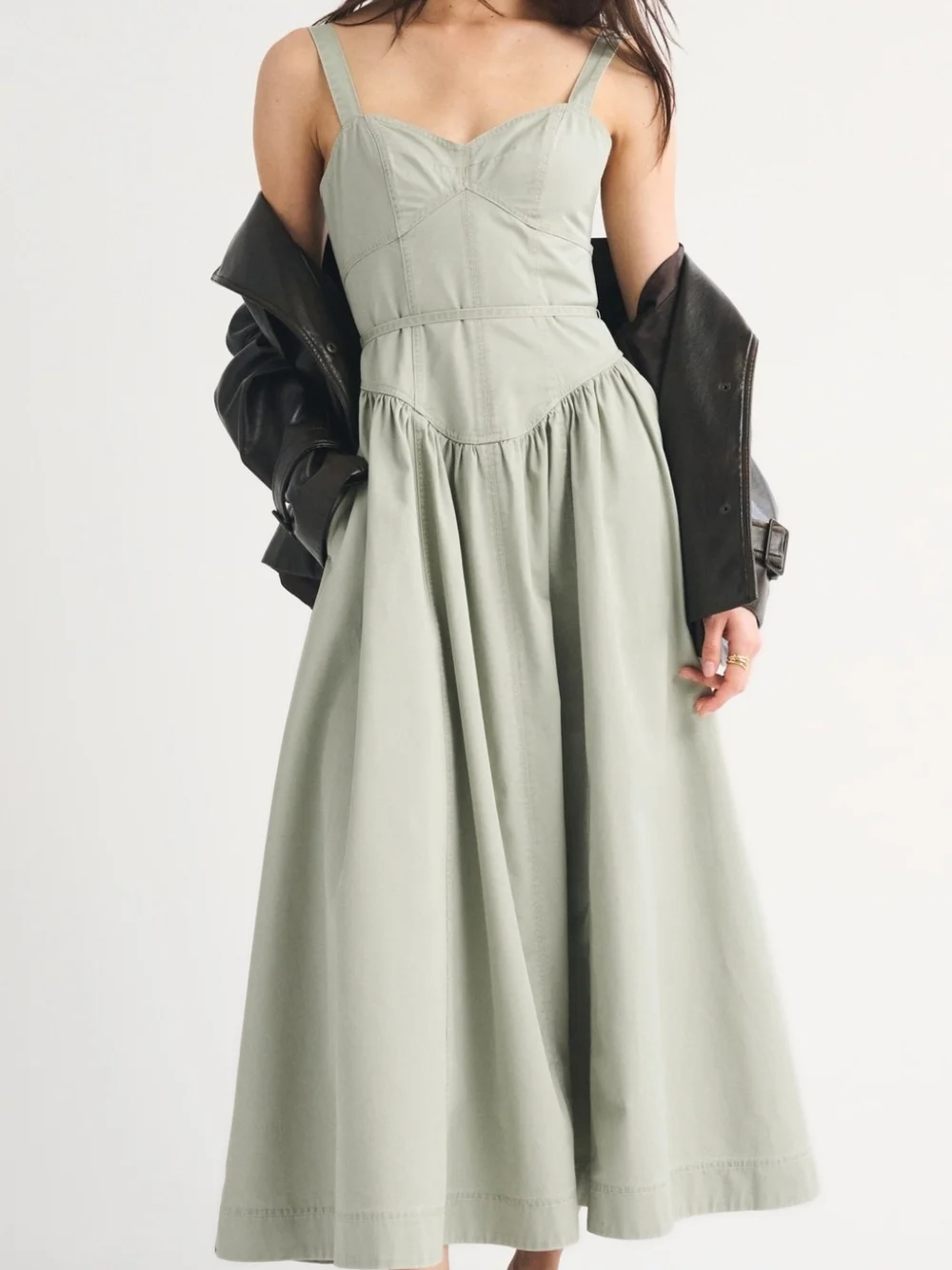 Abercrombie & Fitch Olive Green Midi Dress with Sweetheart Bodice - Picture 2 of 6